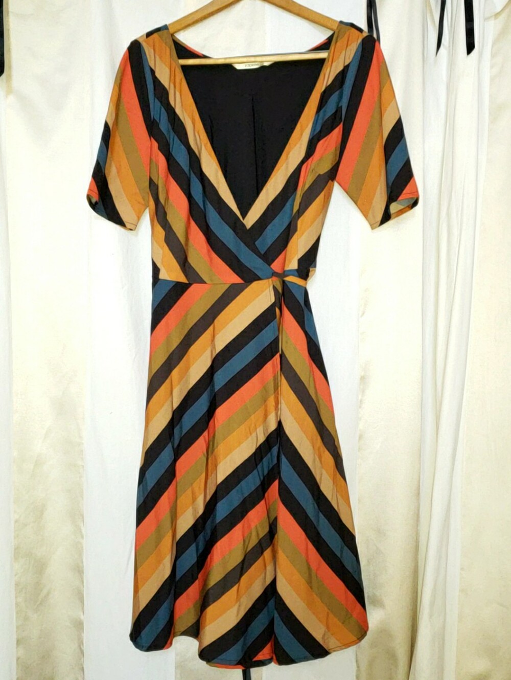 Zapelle Striped V-Neck Wrap Dress